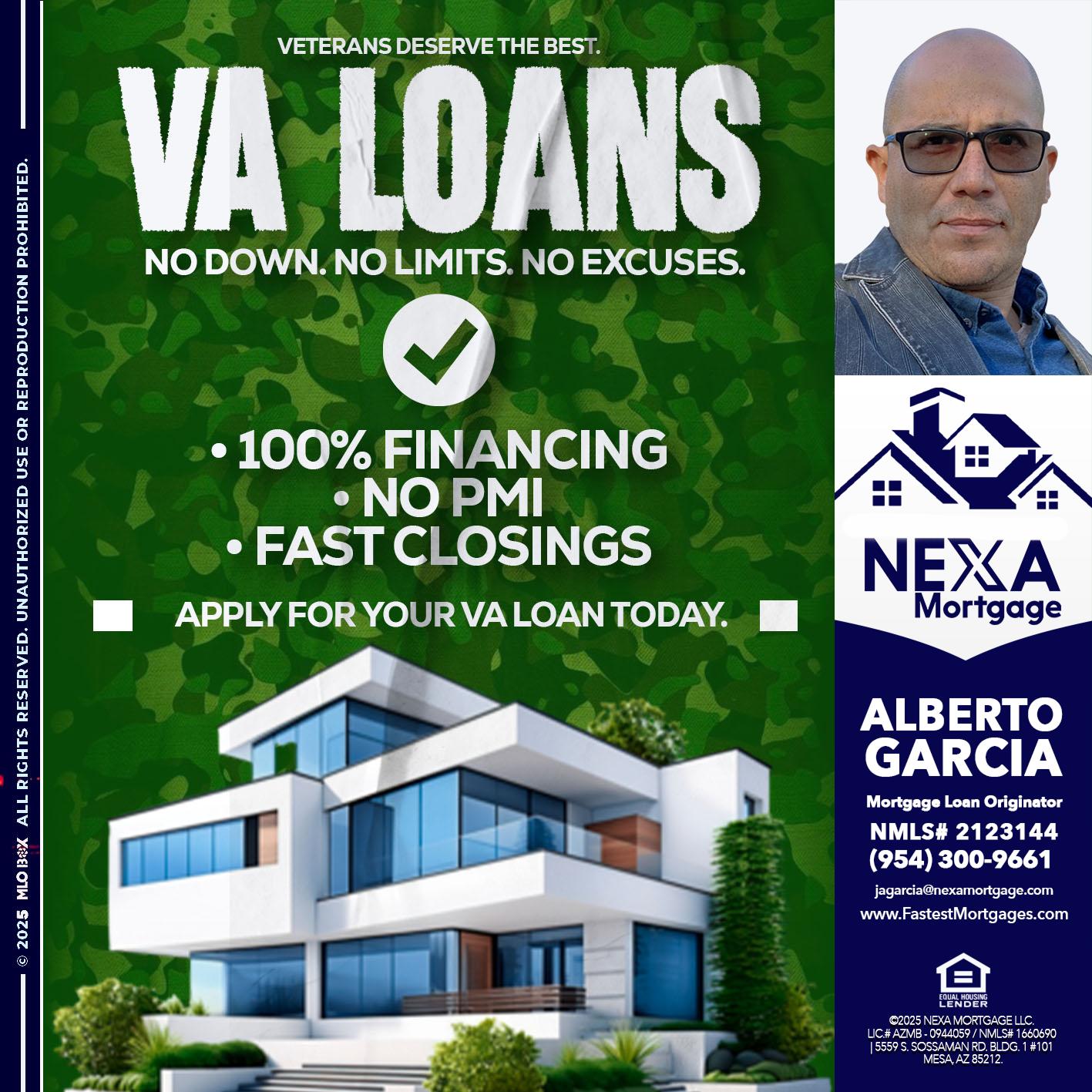 VA LOANS - Alberto Garcia -Mortgage Loan Originator
