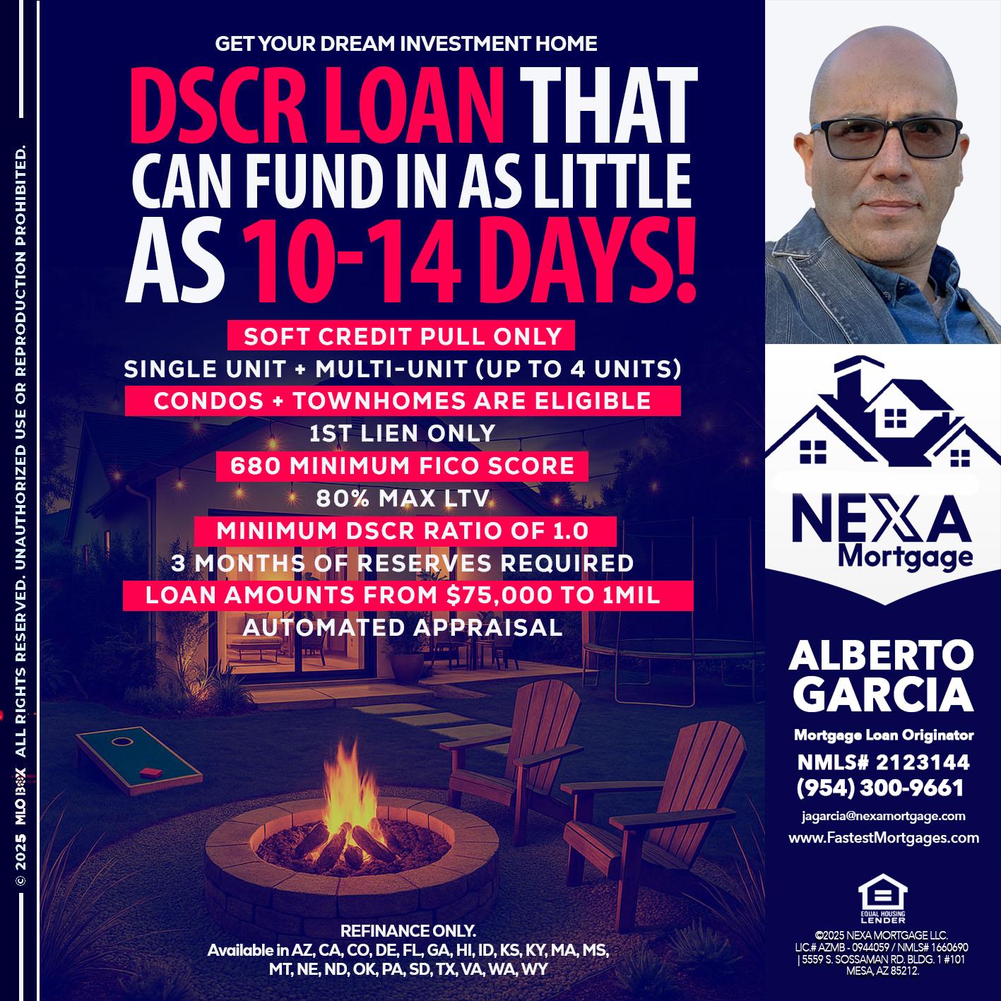 DSCR LOAN - Alberto Garcia -Mortgage Loan Originator